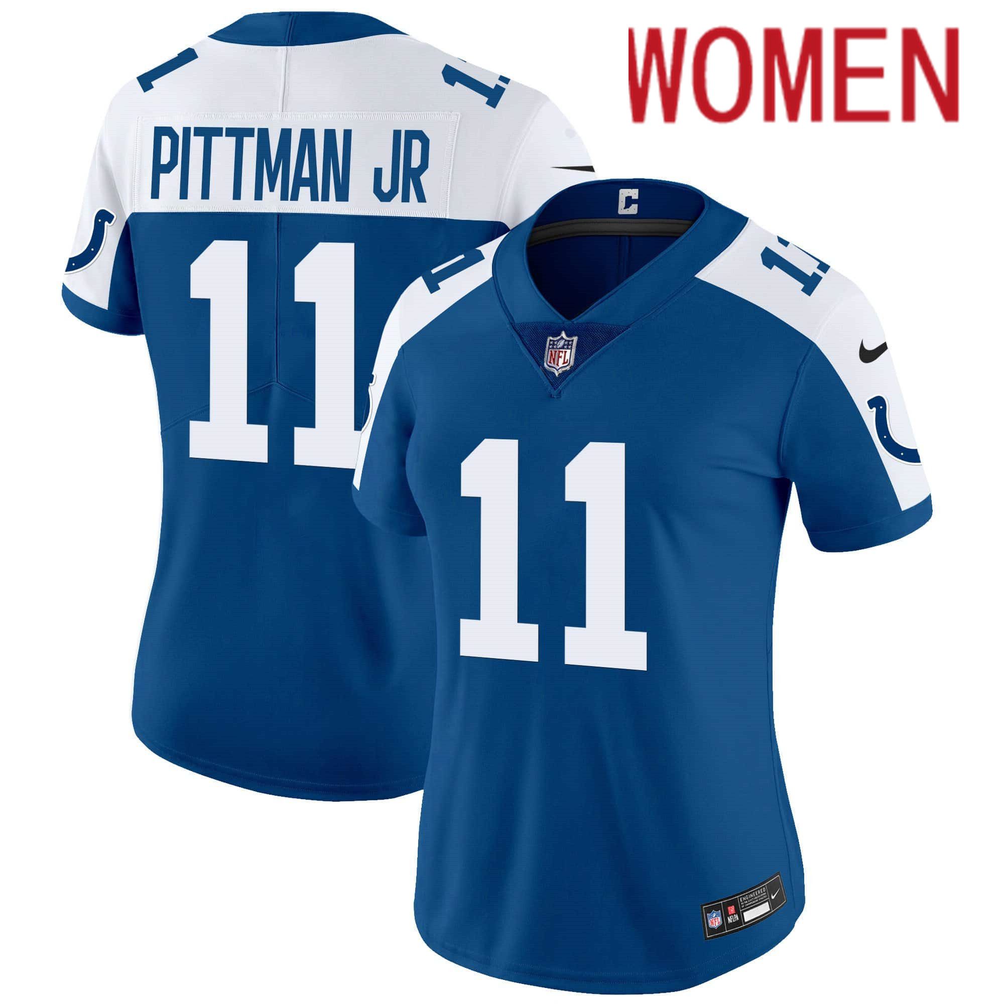 Women Indianapolis Colts 11 Pittman jr Blue 2024 Nike Vapor Limited NFL Jersey